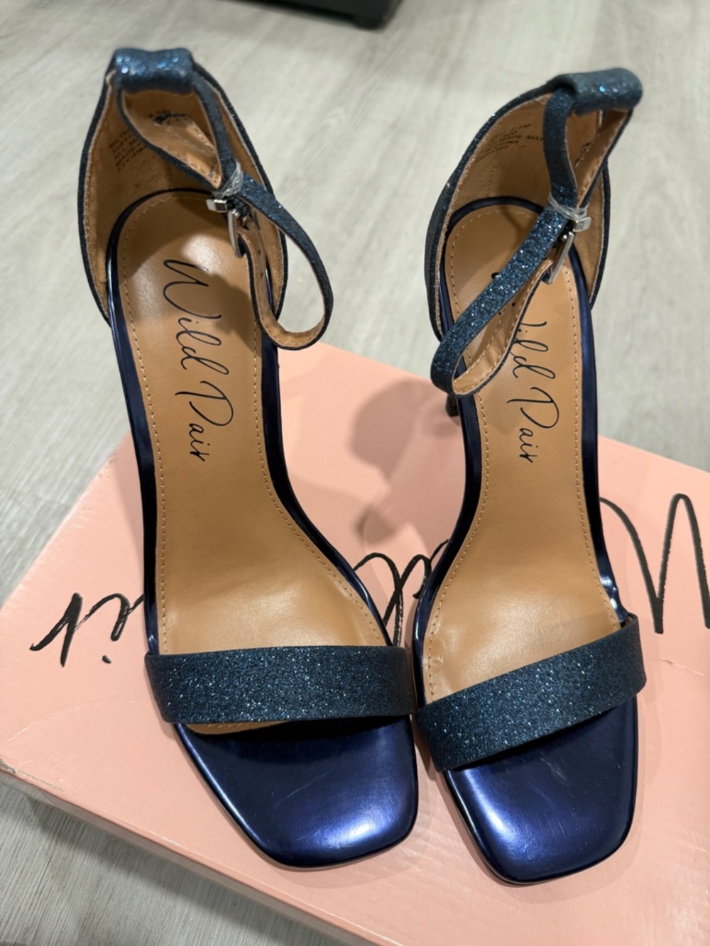 Wild Pair Navy Glitter Ankle-Strap Heels